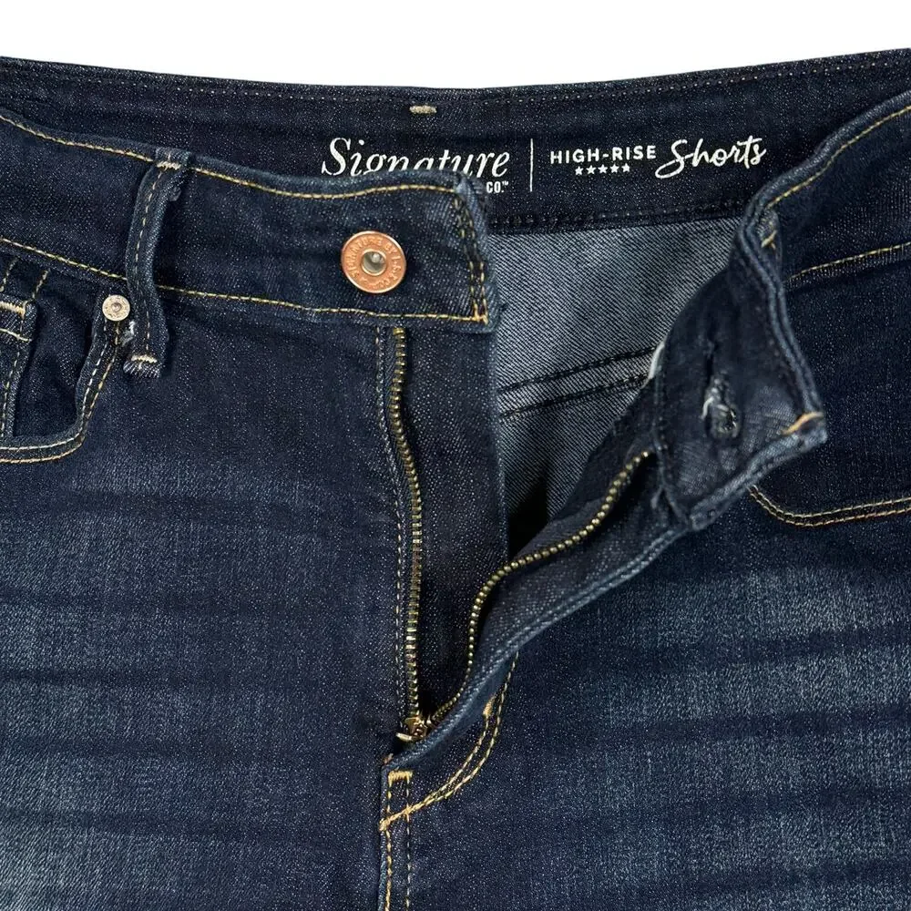 Levi’s Signature SZ 10 High-Rise Jean Shorts Distressed Frayed Cuffed Dark Wash - Picture 2 of 8